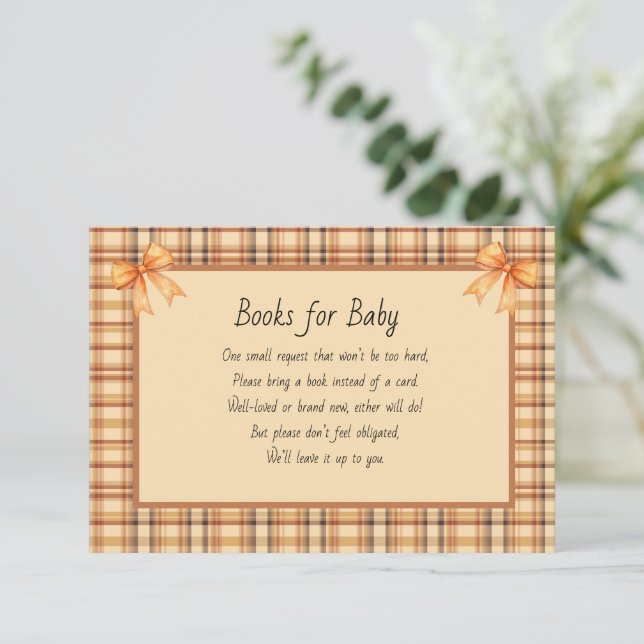 Cartão De Informações Books for Baby Brown and Orange Plaid (Em pé/Frente)