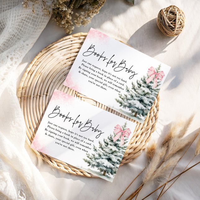 Cartão De Informações Books for Baby Card Pink Bow Snowflake Baby Shower (Criador carregado)