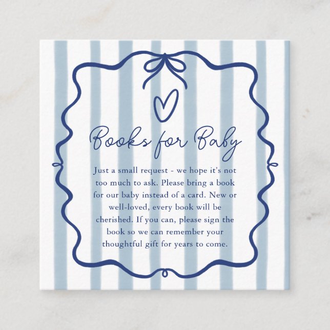 Cartão De Informações Books for Baby Cute Blue Stripes Baby Shower (Frente)