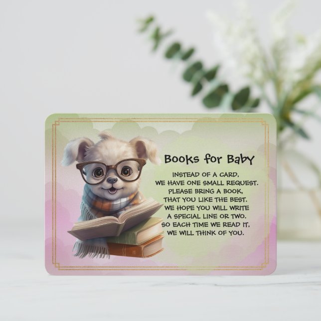 Cartão De Informações Books for Baby Cute Puppy Dog Reading A Book (Em pé/Frente)