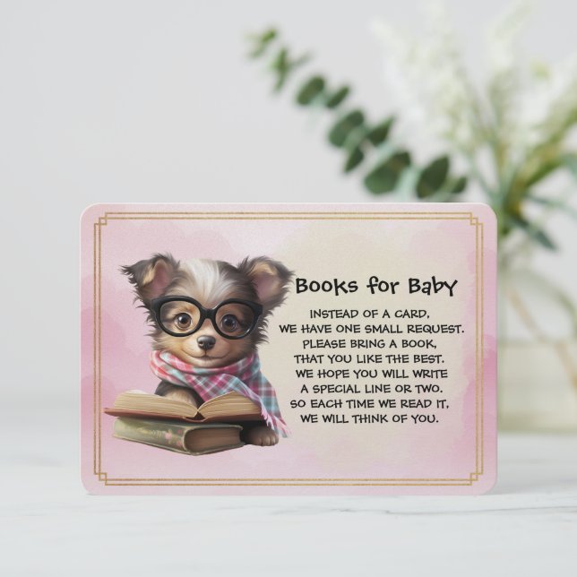 Cartão De Informações Books for Baby Cute Puppy Dog Reading A Book (Em pé/Frente)