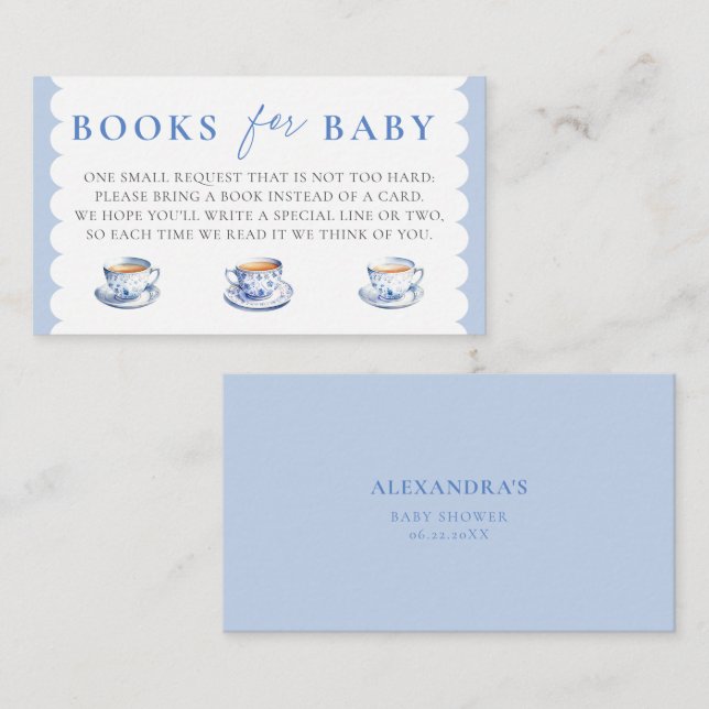 Cartão De Informações Books Insert Tea Brewing Script Boy Baby Shower (Frente/Verso)