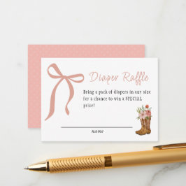 Cartão De Informações Boots and Bows Baby Girl Shower Diaper Raffle
