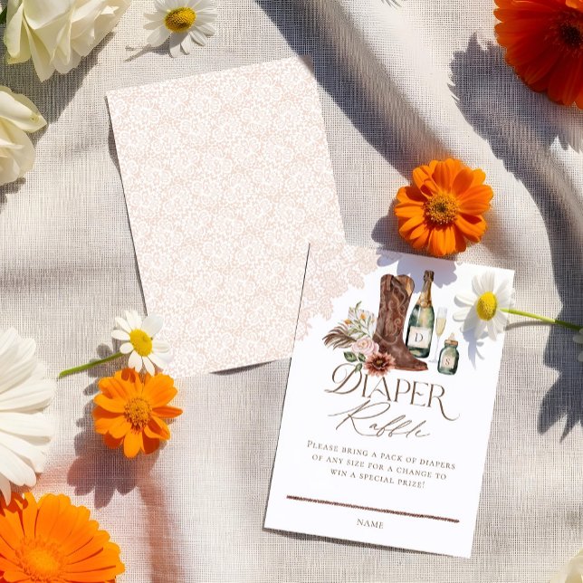 Cartão De Informações Boots Botles Western Chá de fraldas Fralda Raffle (Boots Bottles Western Baby Shower Diaper Raffle Enclosure Card)