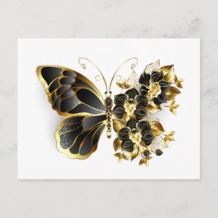 Cartão De Informações Borboleta Flor de Ouro com Orquídea Preta