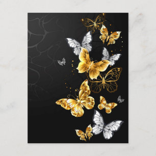Cartão De Informações Borboletas Douradas e brancas