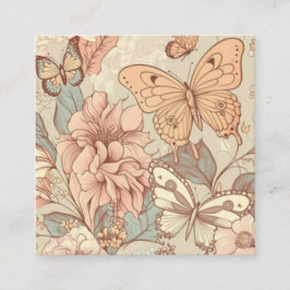 Cartão De Informações Borboletas e flores pastadas