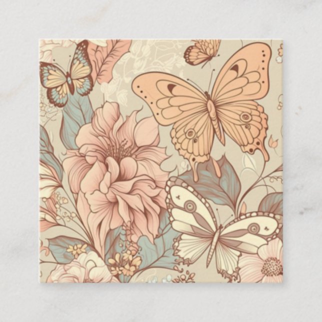 Cartão De Informações Borboletas e flores pastel (Frente)