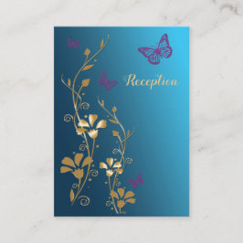 Cartão De Informações Borboletas Florais Douradas de Teal Roxo Casamento