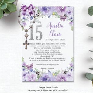 Cartão De Informações Borboletas Florais Puras Quinceañera Prayer Card