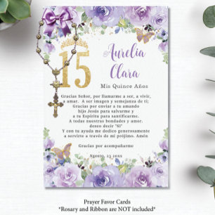 Cartão De Informações Borboletas Florais Puras Quinceañera Prayer Card