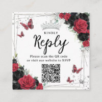 Borboletas vermelhas e pretas Quinceanera RSVP Cód
