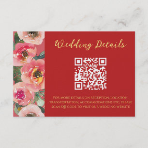 Cartão De Informações Borda floral rosa moderna código QR de casamento c