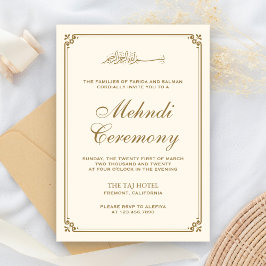 Cartão De Informações Borda Muçulmana de Mehndi em Creme e Dourado