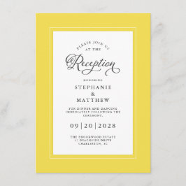 Cartão De Informações Bordas Chic da Recepção de casamento Amarela Elega