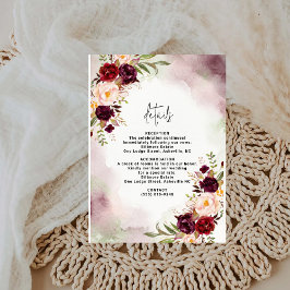 Cartão De Informações Bordeaux Blush Watercolor Wedding Details Card