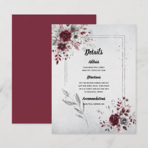 Cartão De Informações Bordô Escuro Cinza Prata Aquarela Floral Personali