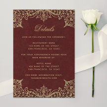 Borgonha Detalhes Elegantes Vintage Dourado Casame