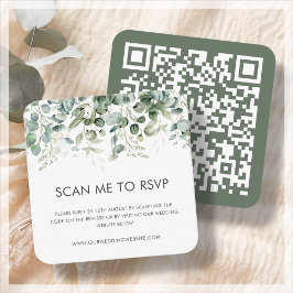 Cartão De Informações Botânica Verde | Código QR de RSVP de Casamento