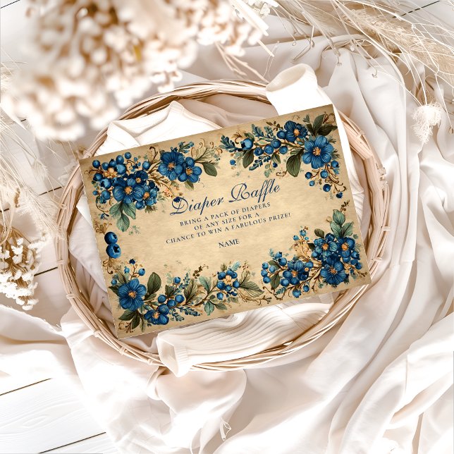 Cartão De Informações Botanical Blueberry Floral Diapper Raffle  (Criador carregado)