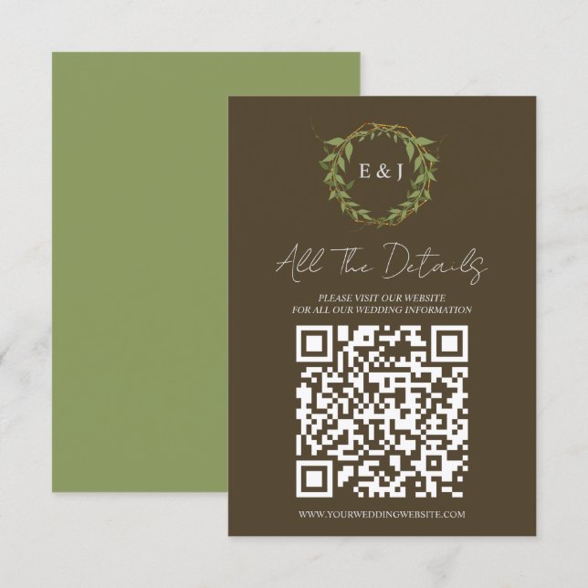 Cartão De Informações Botanical Wreath Earth Tone Wedding Details (Frente/Verso)