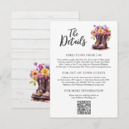 Cartão De Informações Botas Rústicas de Fazenda Floral para Casamento no
