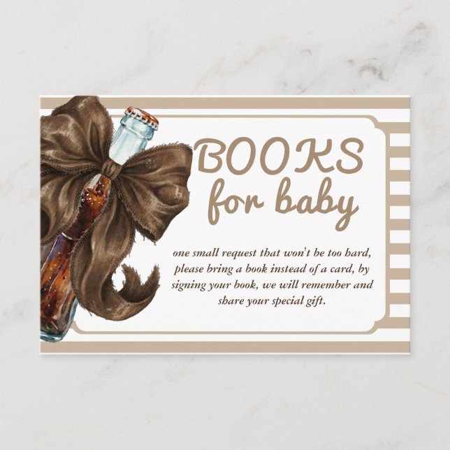 Cartão De Informações Bottle Bow Baby Shower Book Request (Frente)