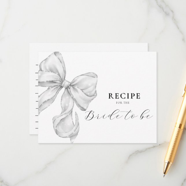 Cartão De Informações Bow Bridal Shower Recipe (Frente/Verso In Situ)