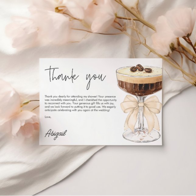 Cartão De Informações Bow Espresso Martini Chá de Noiva Obrigado (Bow Espresso Martini Bridal Shower Thank You Enclosure Card)