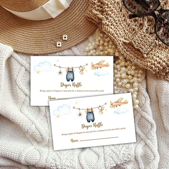 Cartão De Informações Boy Clothesline Airplane Diaper Raffle Baby Shower (Boy Clothesline Airplane Diaper Raffle Baby Shower Enclosure Card)