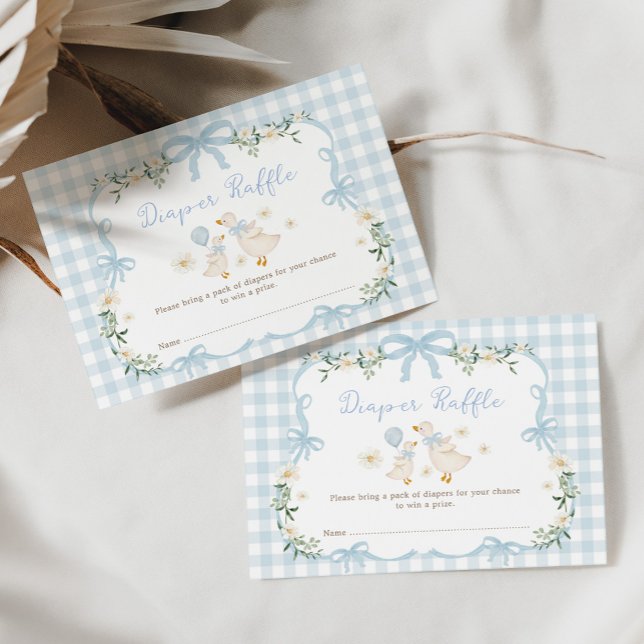 Cartão De Informações Boy Silly Goose Coquette Blue Bow Diaper Raffle (Criador carregado)