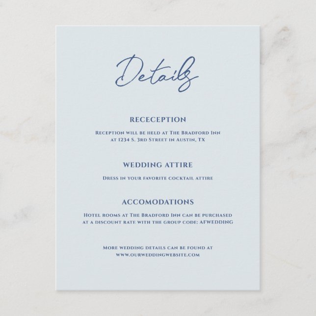 Cartão De Informações Bradford Modern Wedding (Frente)