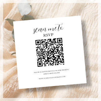 Cartão De Informações Branca | Código QR de RSVP de Casamento
