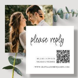 Cartão De Informações Branca | Código QR de RSVP de Casamento