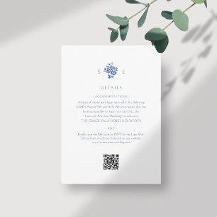 Cartão De Informações Branco + Azul Casamento de Código QR Monograma F