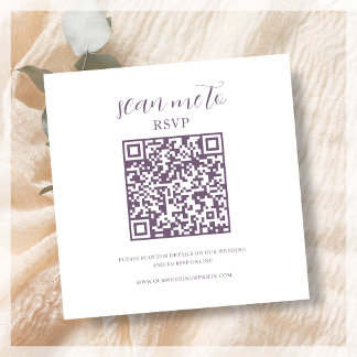 Cartão De Informações Branco e Roxo | Código QR de RSVP de Casamento