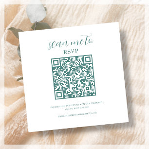 Cartão De Informações Branco e Teto Código QR de RSVP de Casamento