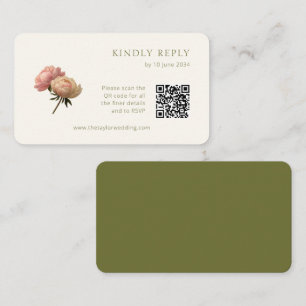Cartão De Informações Branco & Oliva Código QR de RSVP de Casamento Ch