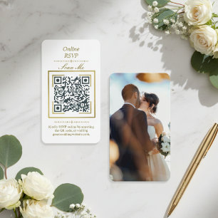 Cartão De Informações Branco Puro Código QR RSVP Foto Casamento Onlin