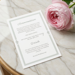 Cartão De Informações Branco & Salvia Detalhes de Casamento em Letra M