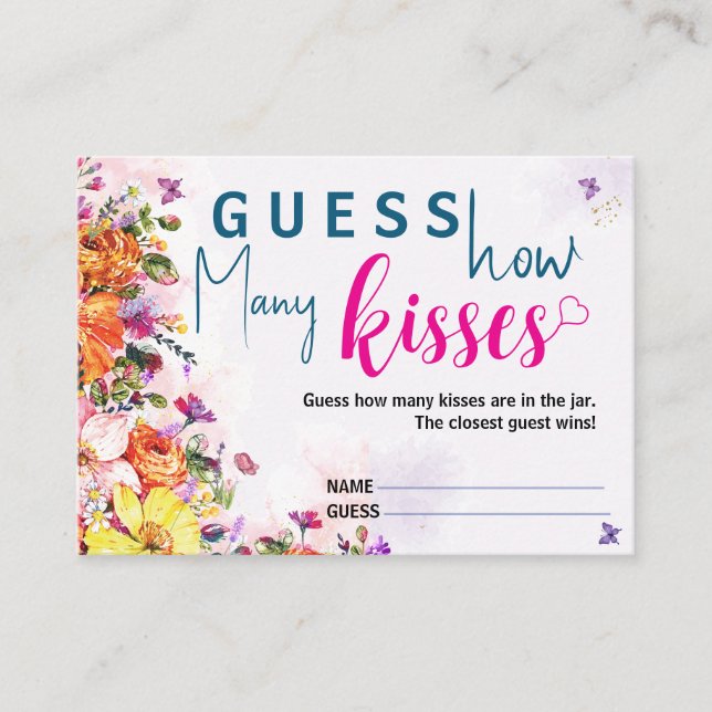 Cartão De Informações Bridal Shower Guess How Many Kisses Spring Floral (Frente)