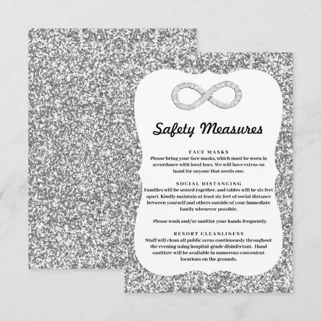 Cartão De Informações Brilho de Prata Diamante Medidas de Segurança Infi (Frente/Verso)