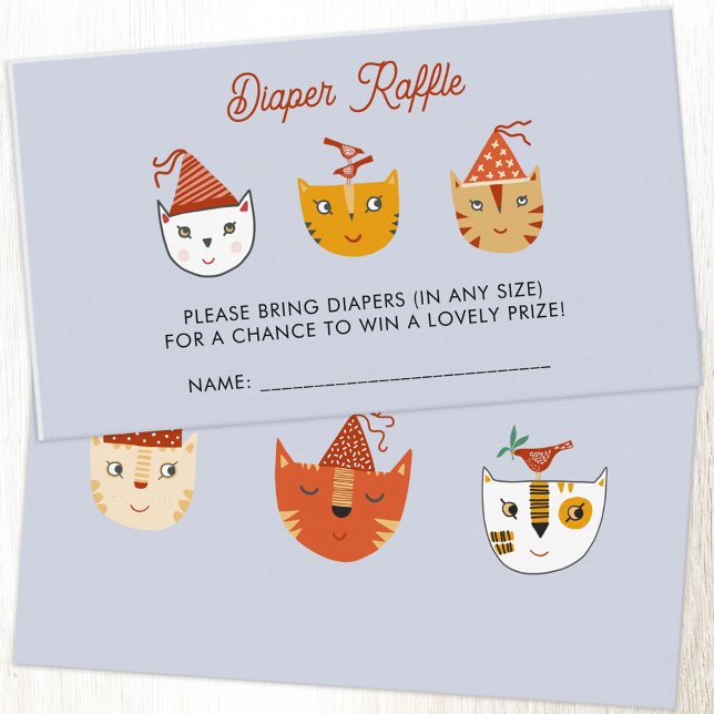 Cartão De Informações Brincadeira Gato Chá de fraldas Fralda Raffle (Fun party cat baby shower diaper raffle enclosure card)