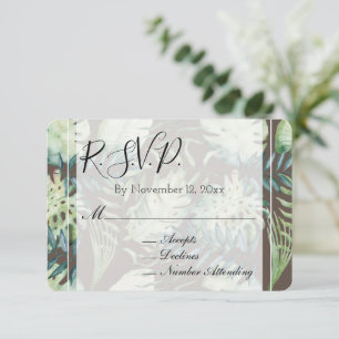 Cartão De Informações Brown Mint Tropical Green deixa casamento RSVP