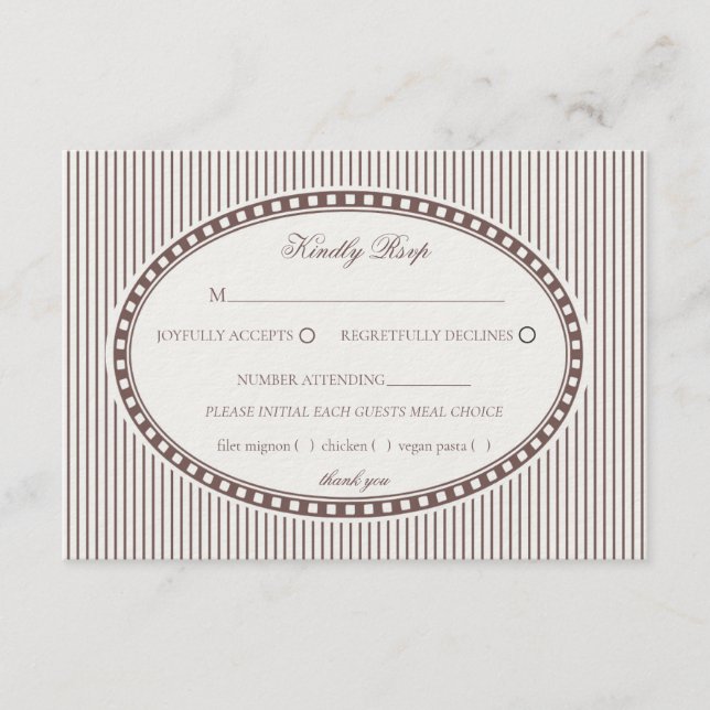 Cartão De Informações Brown Mocha Striped Harlequin Pattern Wedding RSVP (Frente)
