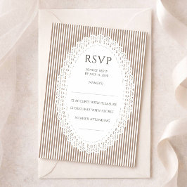 Cartão De Informações Brown Stripe Lace Doily Wedding RSVP Enclosure