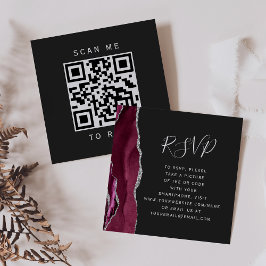 Cartão De Informações Budget Burgundy Silver Agate Dark QR Code RSVP