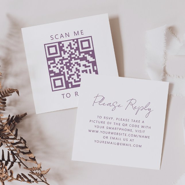 Cartão De Informações Budget Mauve Script Wedding QR Code RSVP (Criador carregado)