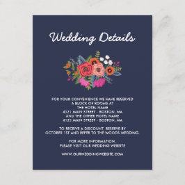 Cartão De Informações Buquê Boêmia - Detalhes do Casamento Azul Marinho