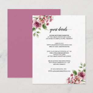 Cartão De Informações Buquê de Noiva de Rosa Rosa em Aquarela Elegante